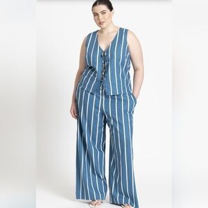 NWT Eloquii SET size-18 Linen-Blend Wide Leg Pants & Tie Vest Top